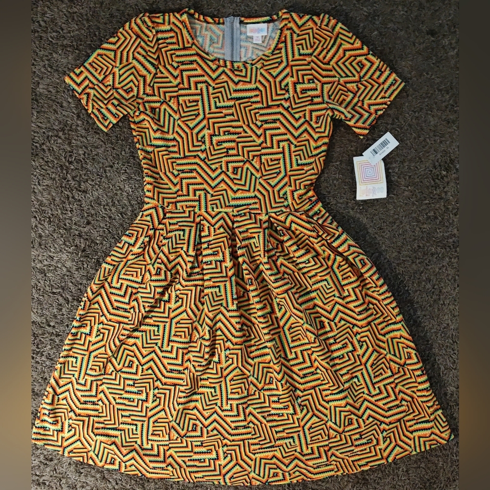 Lularoe A-Line Fit & Flare Pleated Dress Multicolor Knee Length Stretch